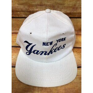 NOS Vintage New York Yankees White Script Spell Out Snapback Hat Twins Ent (f47)